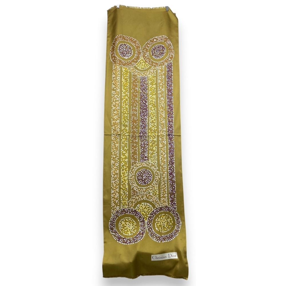 Vintage Christian Dior Silk Scarf Wrap Gold Multicolor Artsy Abstract 20x68 - Picture 15 of 16